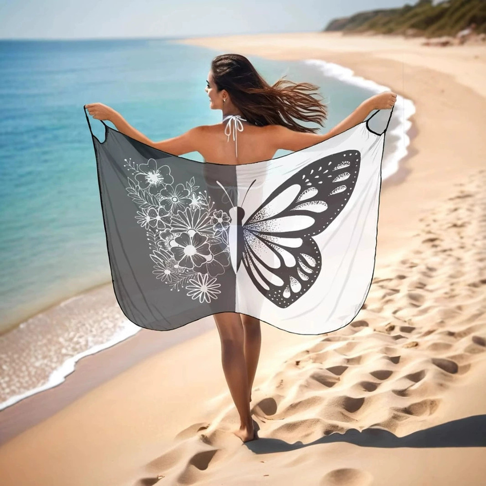 ZARA Swimsuit Cover Up Butterfly Print Beach Dress Black White Contrast Sun Wrap